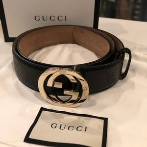 Gucci Signature Leather Belt Men’s Black/Gold